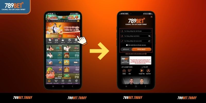 Đăng nhập 789BET bằng điện thoại, máy tính bảng