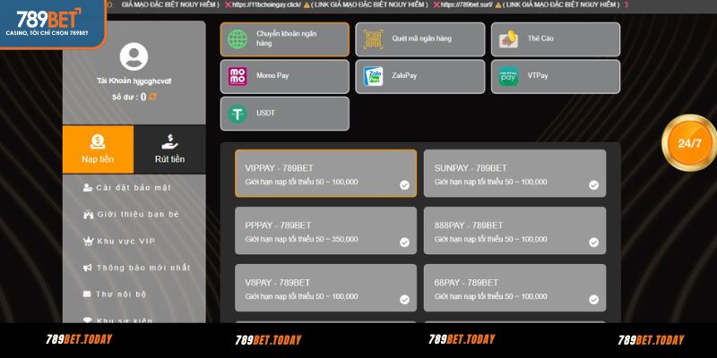 Nạp tiền 789BET qua hình thức chuyển khoản ngân hàng